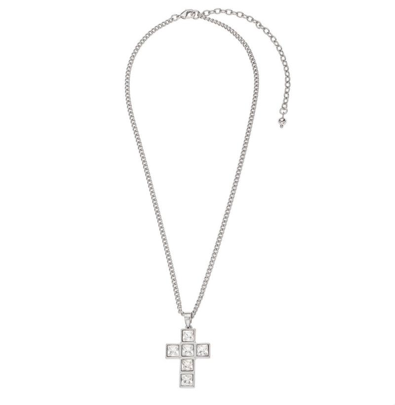 RHODIUM CROSS NECKLACE